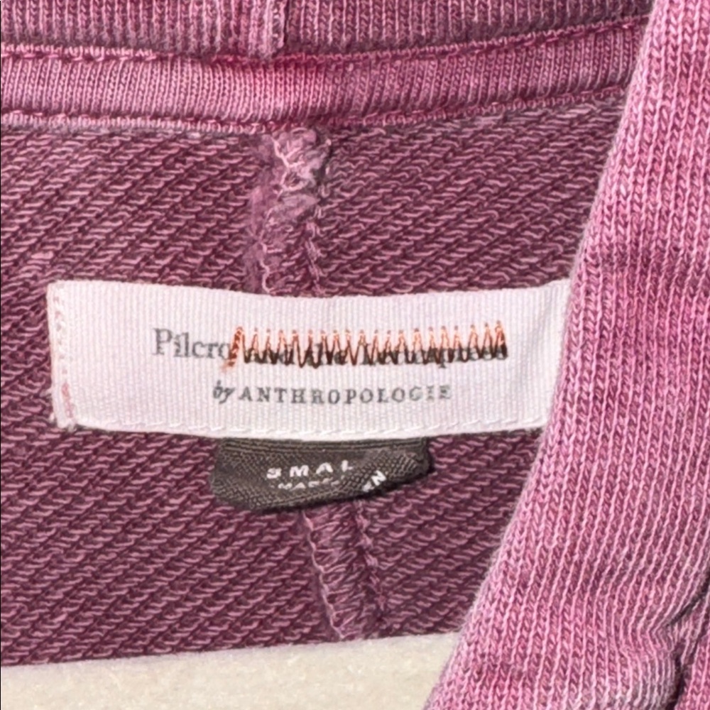 Anthropologie Pilcro Flynn Purple Distressed Pleated Hoodie Pullover Size Small - Picture 4 of 5